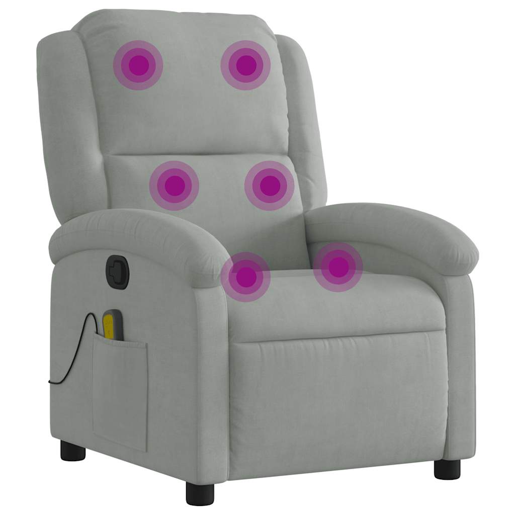 vidaXL Massage-Relaxsessel, hellgrauer Samt