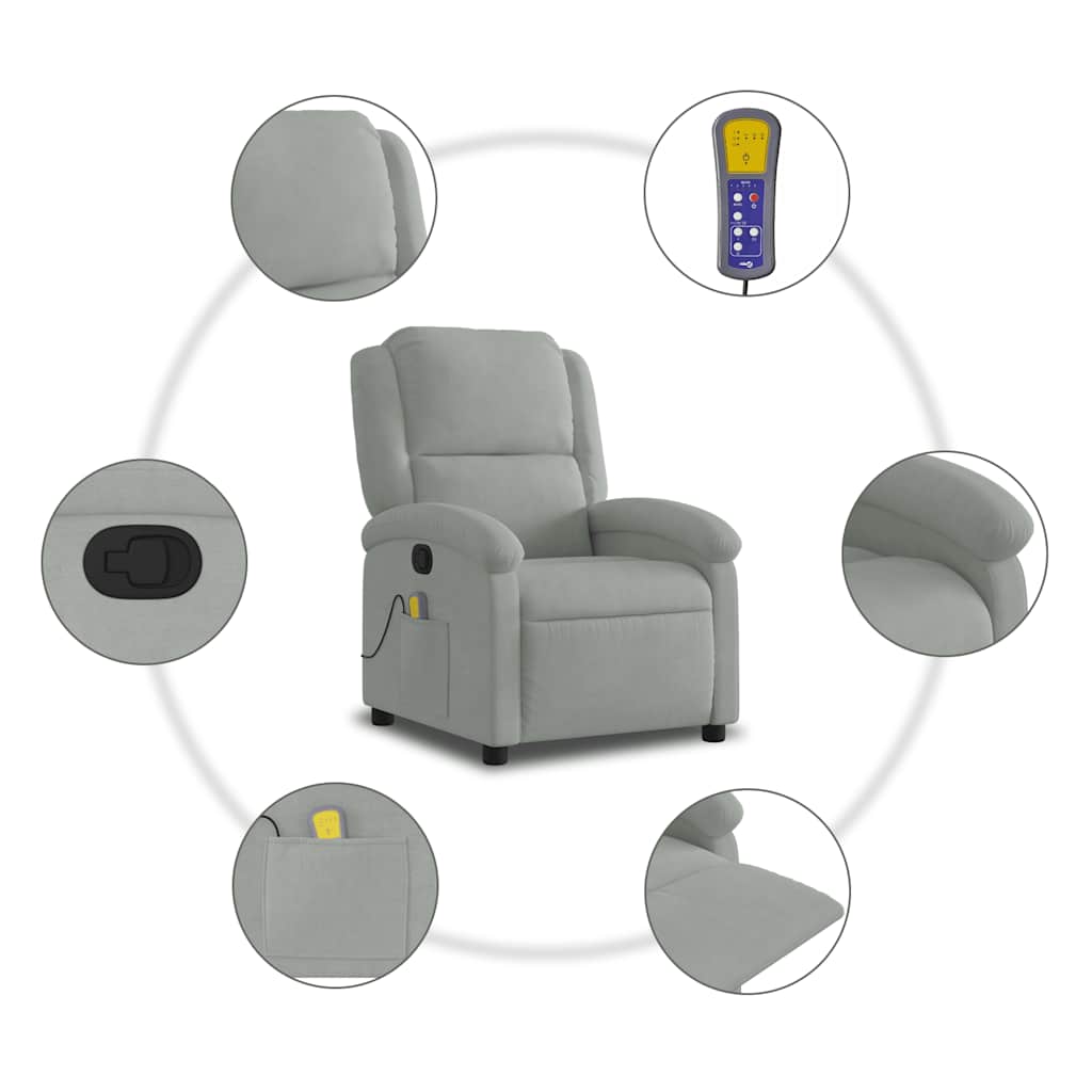 vidaXL Massage-Relaxsessel, hellgrauer Samt
