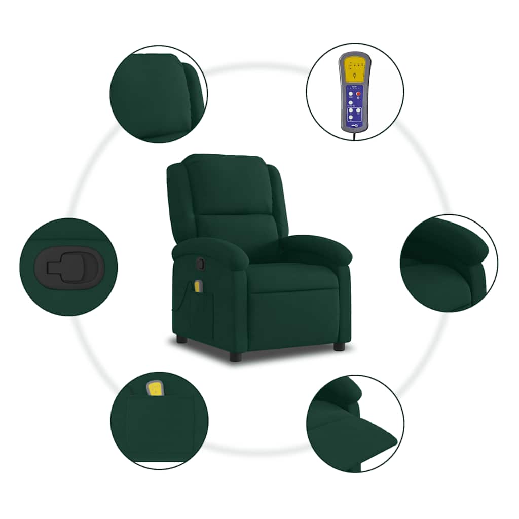 vidaXL Massage-Relaxsessel, dunkelgrüner Samt