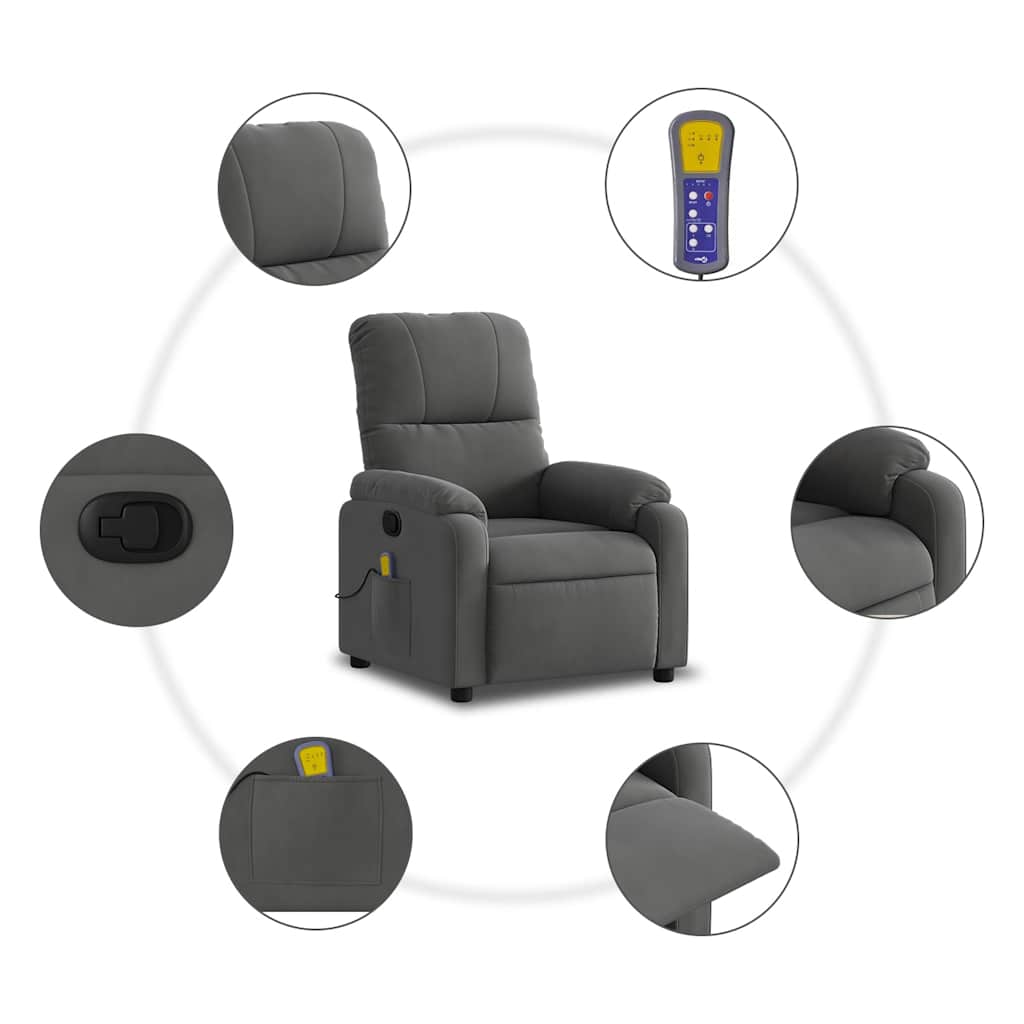 vidaXL Massage-Relaxsessel, dunkelgrau, Mikrofaserstoff