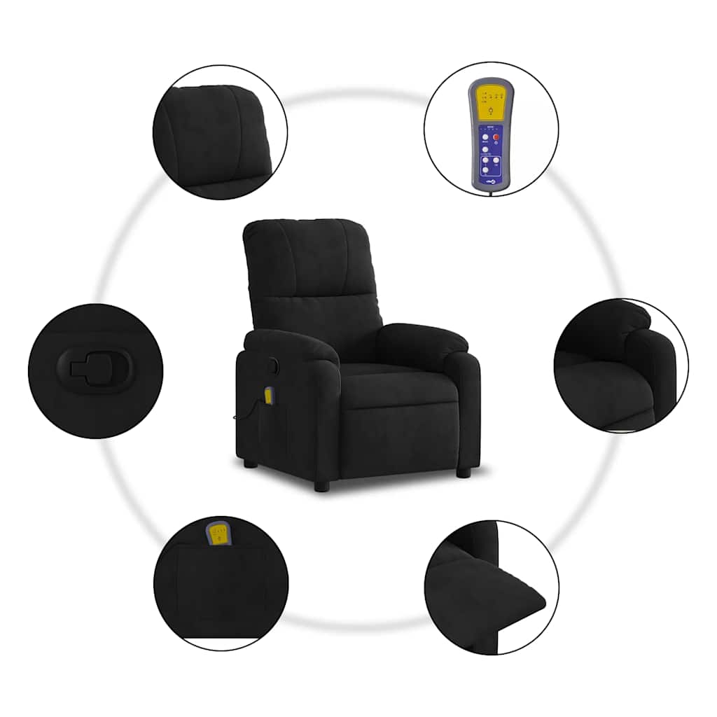vidaXL Massage-Relaxsessel, schwarzer Mikrofaserstoff