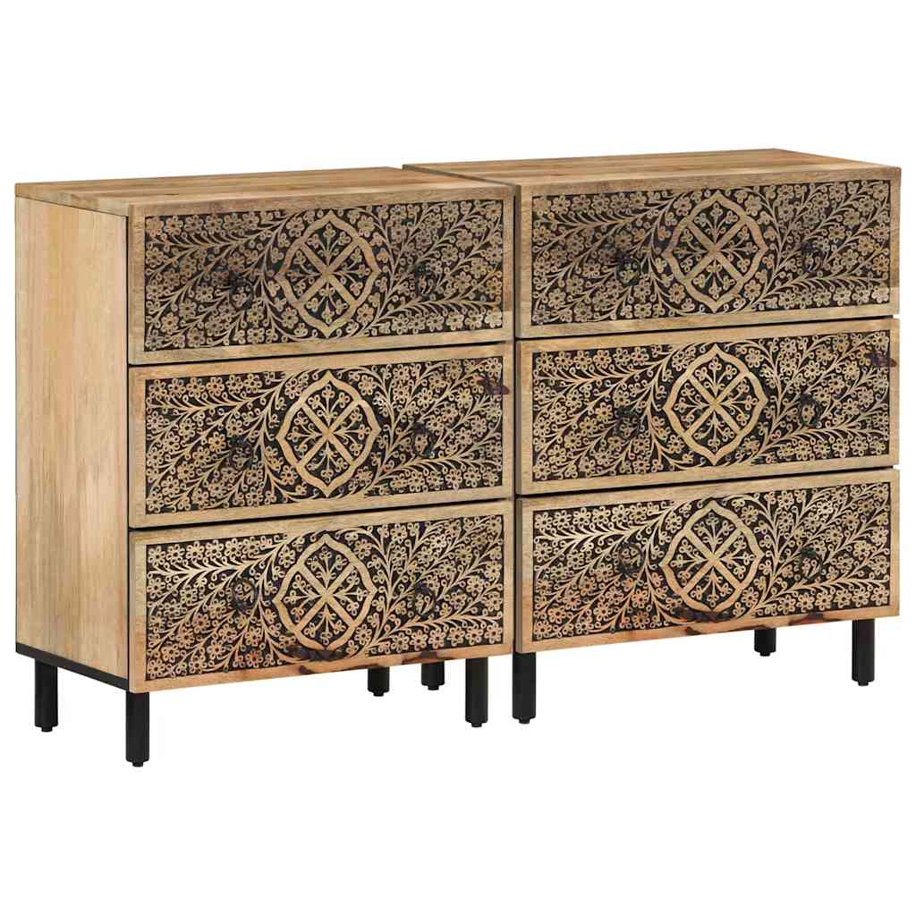 vidaXL Beistellschränke 2 Stk. Schwarz 60x33x75 cm Massivholz Mango