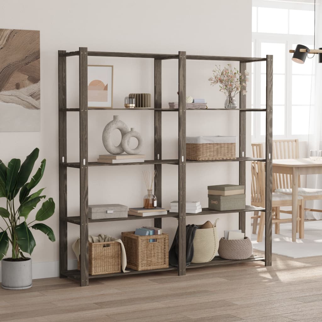 vidaXL Lagerregal mit 5 Böden Grau 170x38x170 cm Massivholz Kiefer