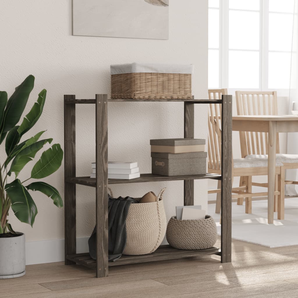 vidaXL Lagerregal mit 3 Böden Grau 80x38x90 cm Massivholz Kiefer