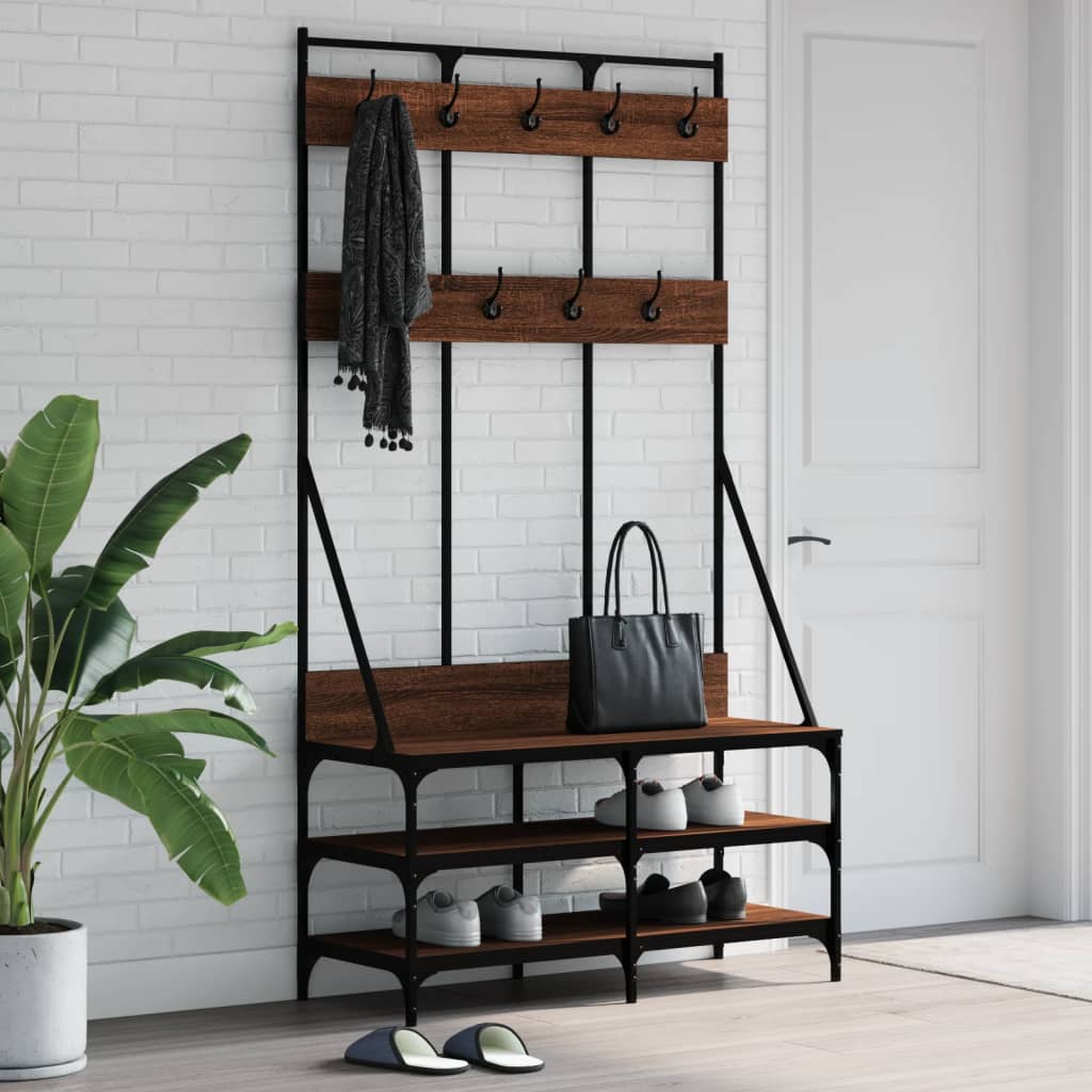 vidaXL Kleiderständer mit Schuhablage Braun Eichen-Optik 100x40x184 cm