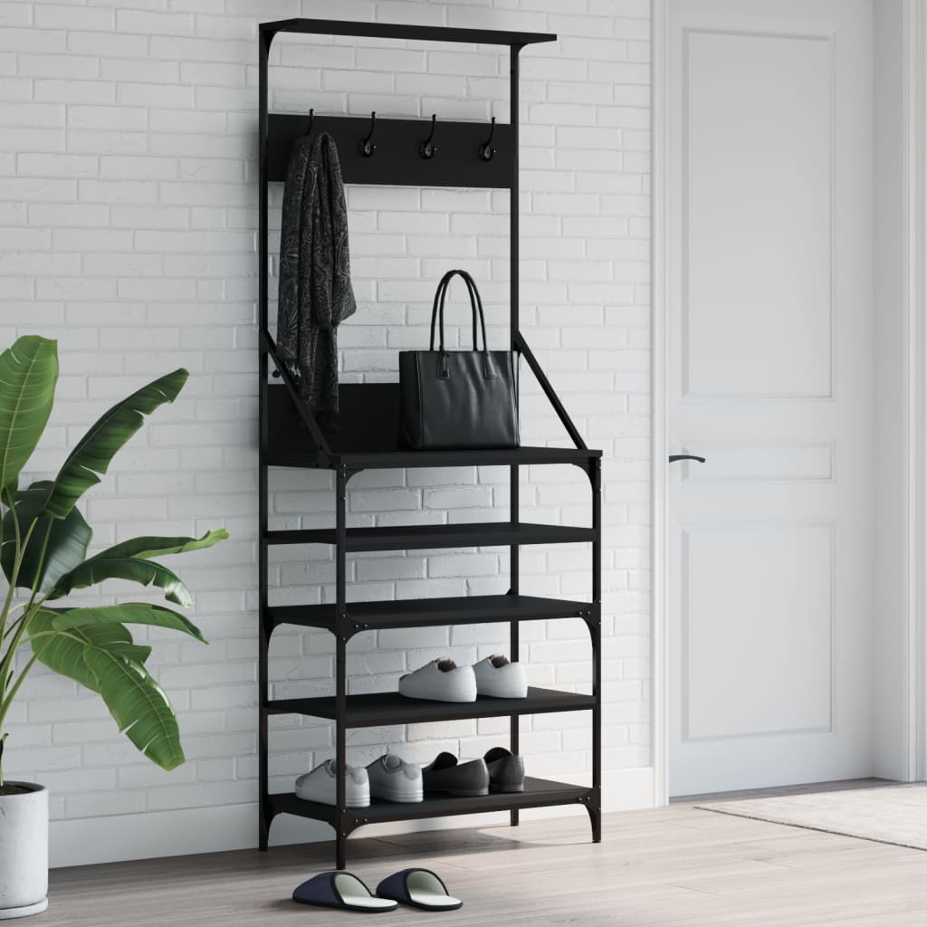 vidaXL Kleiderständer mit Schuhablage Schwarz 72x34x184 cm