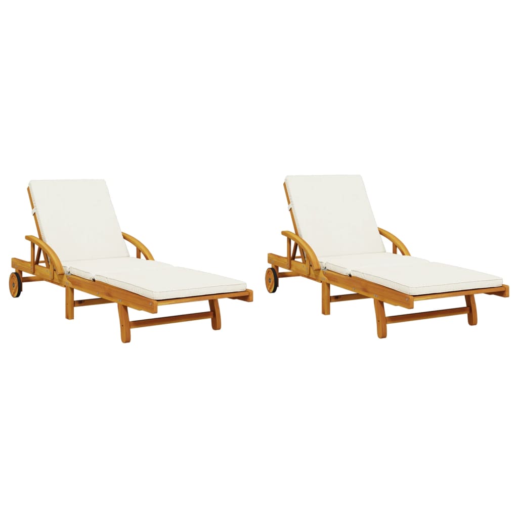 vidaXL Sonnenliegen 2 Stk. mit Auflagen 200x68x83 cm Massivholz Akazie