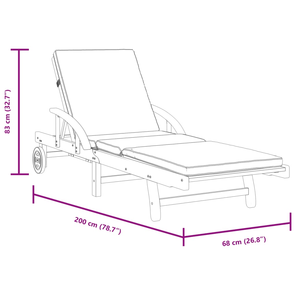 vidaXL Sonnenliegen 2 Stk. mit Auflagen 200x68x83 cm Massivholz Akazie