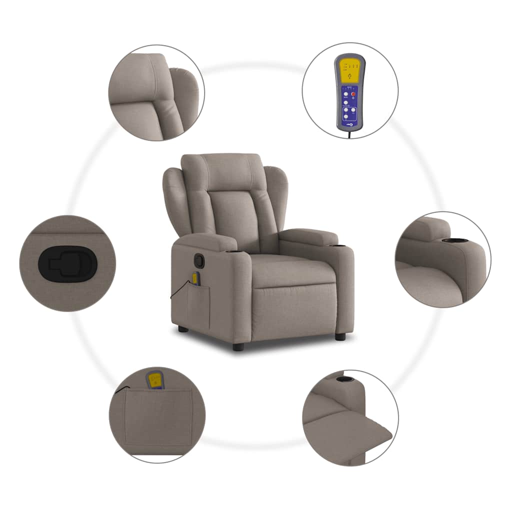 vidaXL Massage-Relaxsessel Taupe Stoff