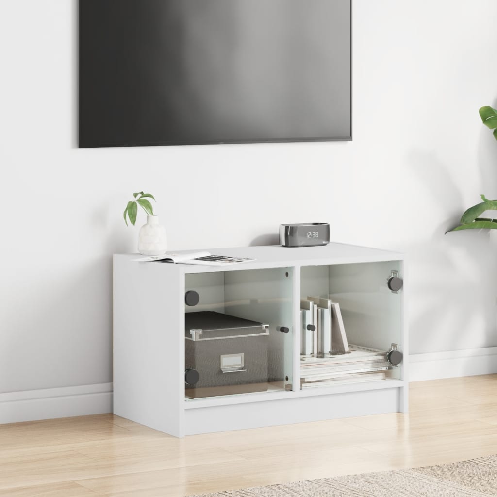 vidaXL TV-Schrank mit Glastüren Weiß 68x37x42 cm