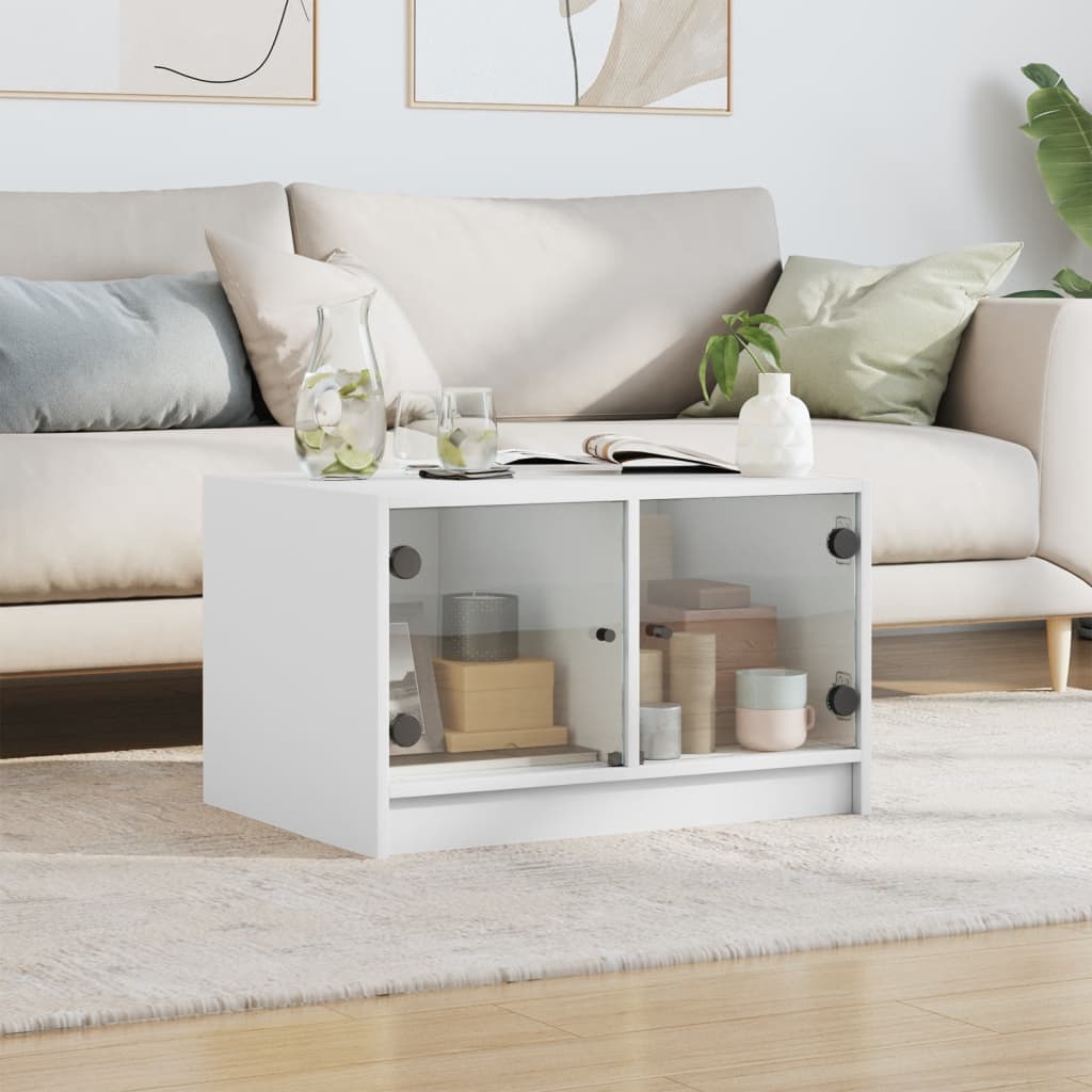 vidaXL Couchtisch mit Glastüren Weiß 68x50x42 cm