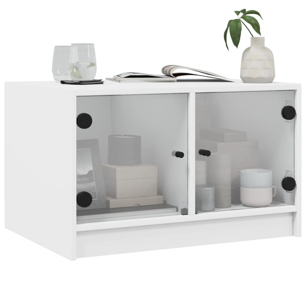 vidaXL Couchtisch mit Glastüren Weiß 68x50x42 cm