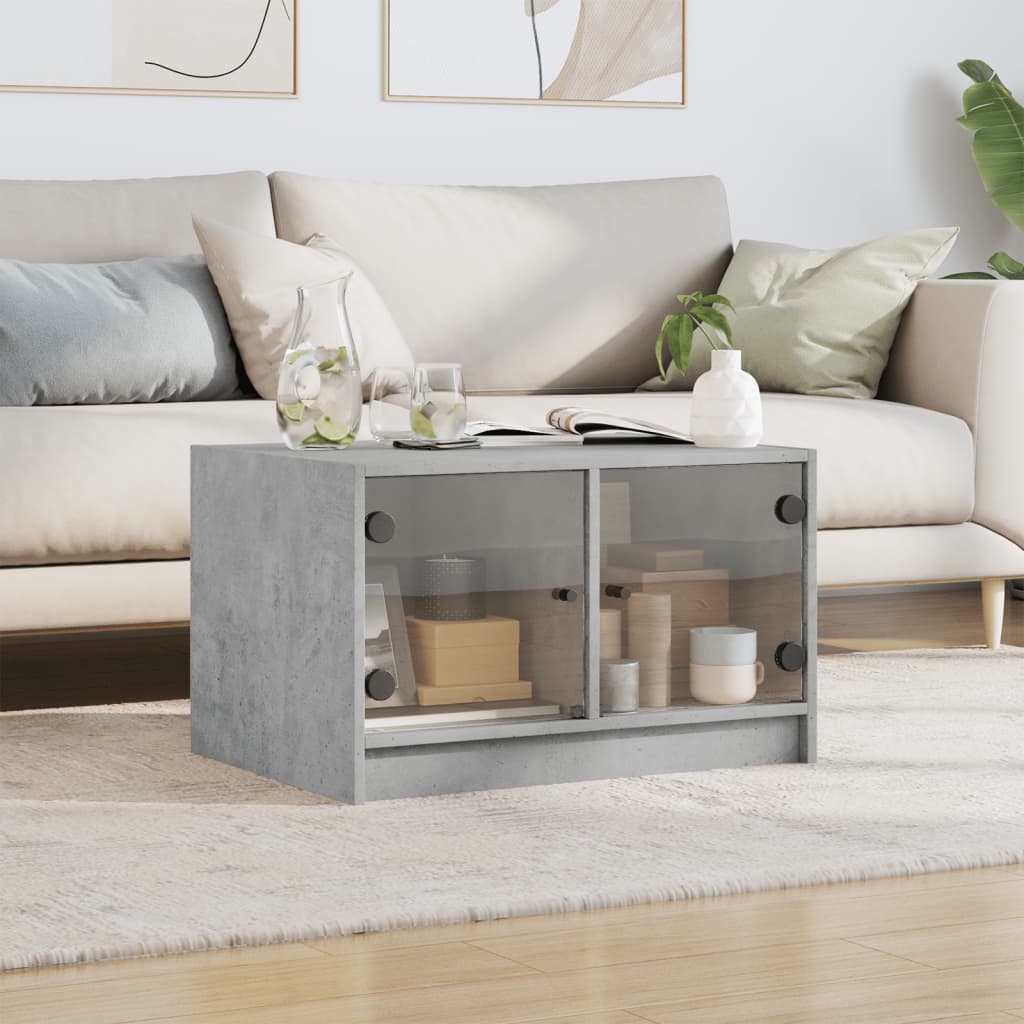 vidaXL Couchtisch mit Glastüren Betongrau 68x50x42 cm