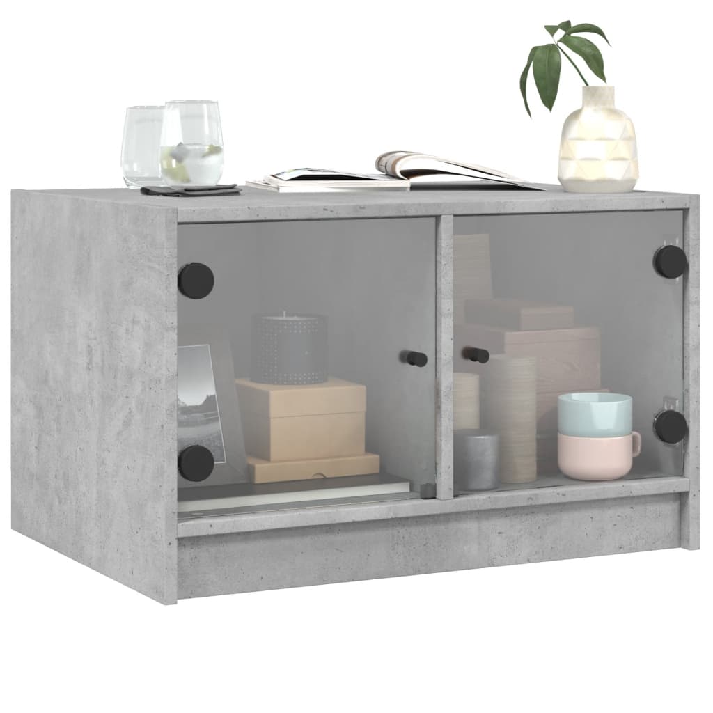 vidaXL Couchtisch mit Glastüren Betongrau 68x50x42 cm
