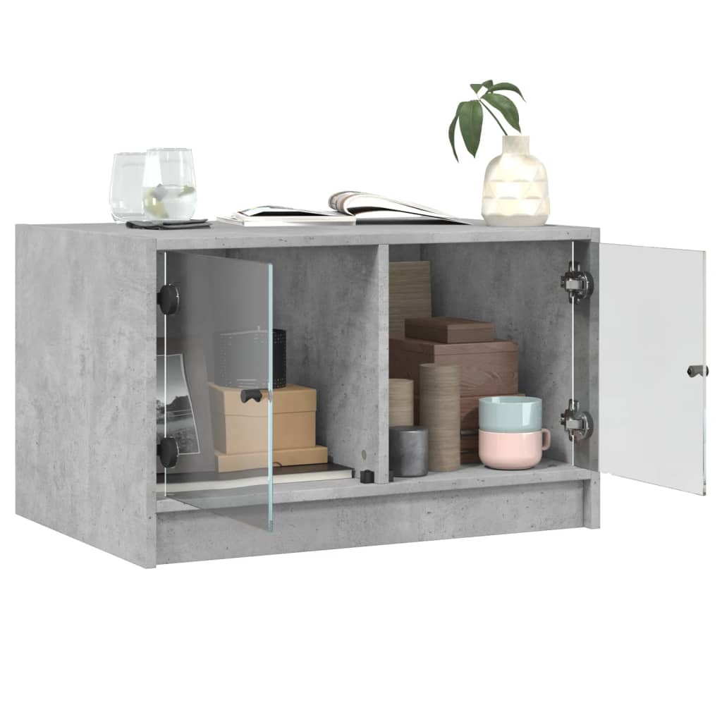 vidaXL Couchtisch mit Glastüren Betongrau 68x50x42 cm