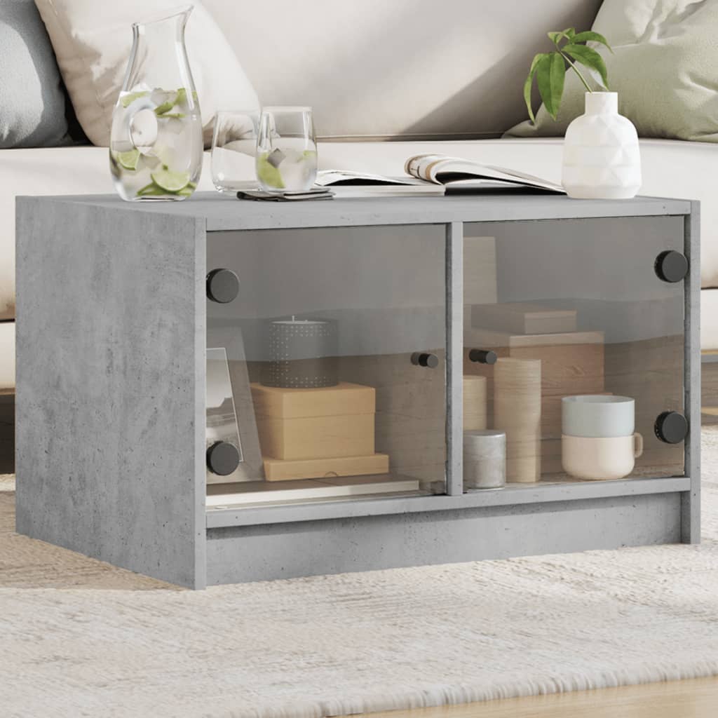 vidaXL Couchtisch mit Glastüren Betongrau 68x50x42 cm