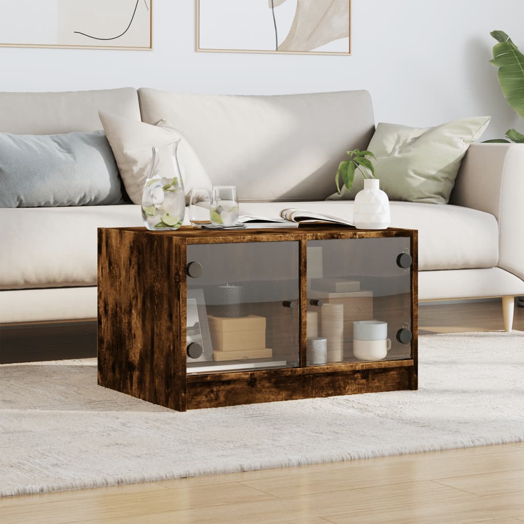 vidaXL Couchtisch mit Glastüren Räuchereiche 68x50x42 cm