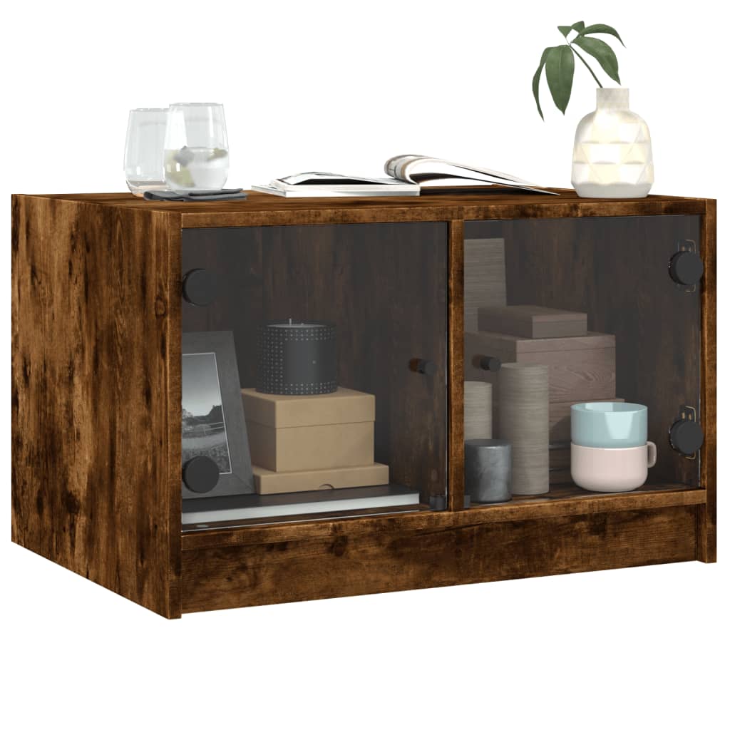 vidaXL Couchtisch mit Glastüren Räuchereiche 68x50x42 cm