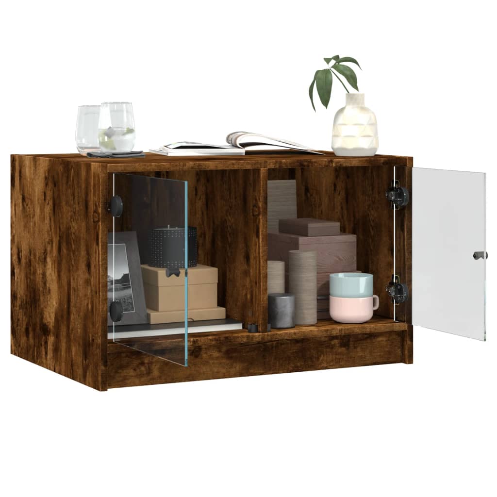 vidaXL Couchtisch mit Glastüren Räuchereiche 68x50x42 cm