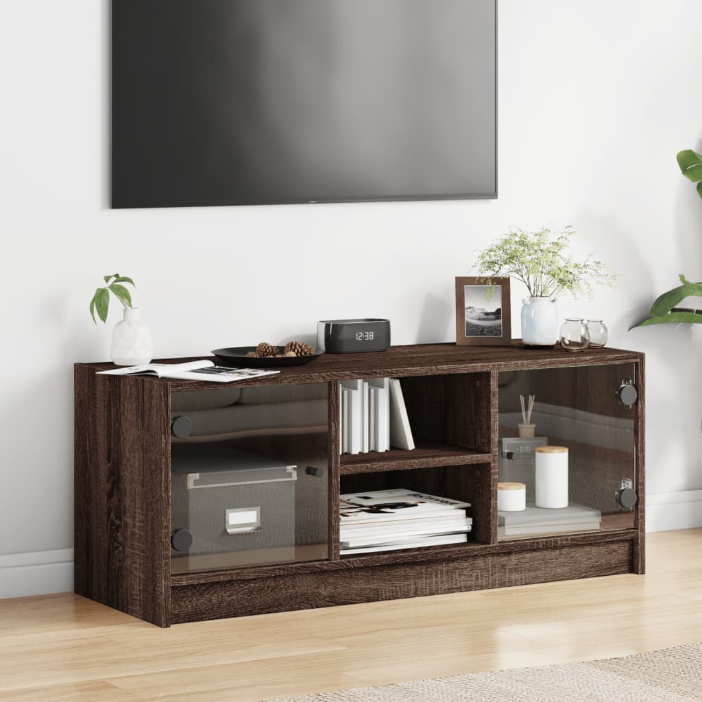 vidaXL TV-Schrank mit Glastüren Braun Eichen-Optik 102x37x42 cm
