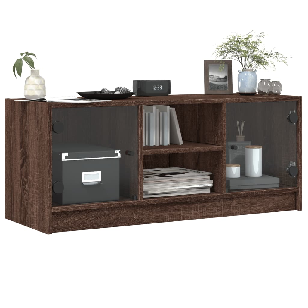 vidaXL TV-Schrank mit Glastüren Braun Eichen-Optik 102x37x42 cm