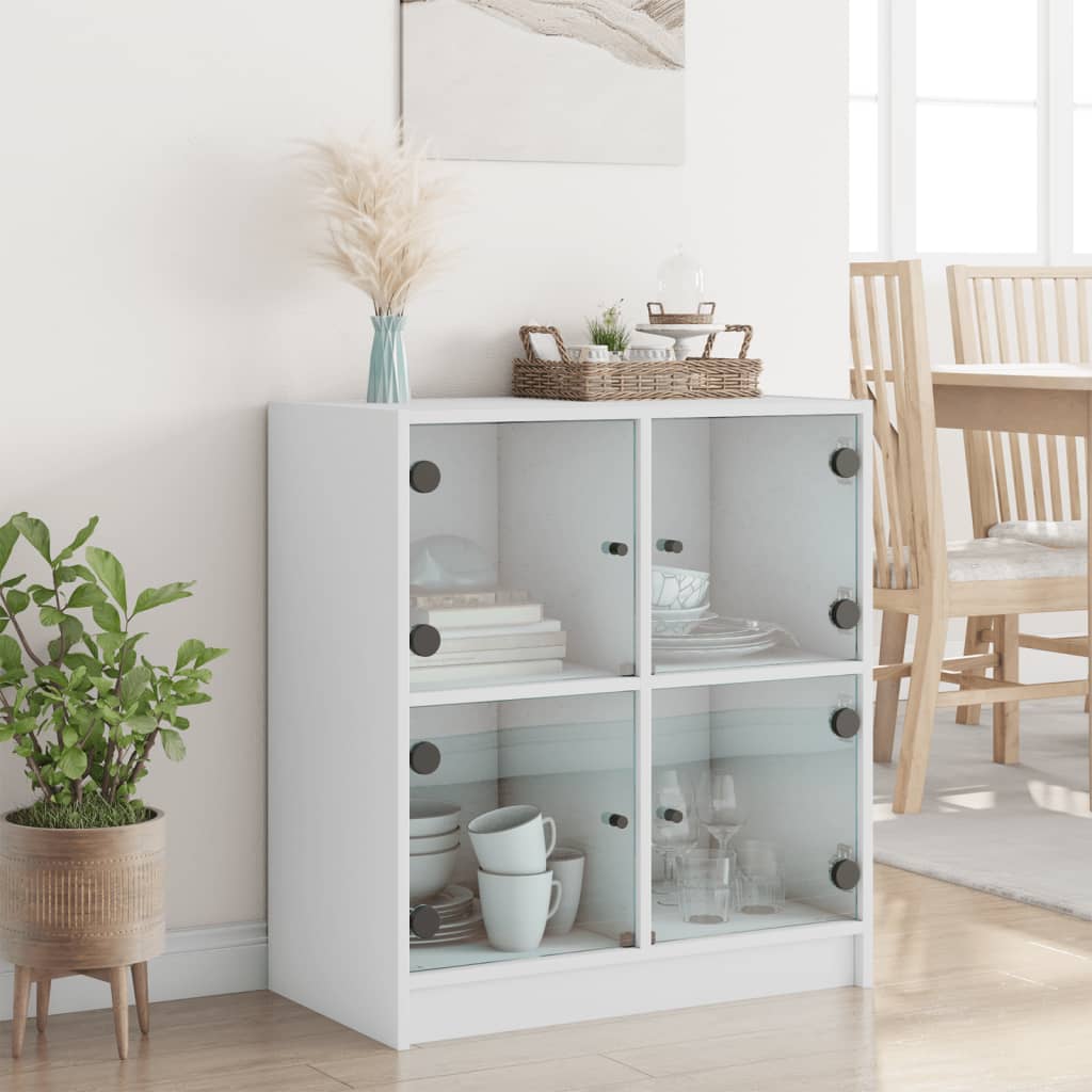 vidaXL Beistellschrank mit Glastüren Weiß 68x37x75,5 cm