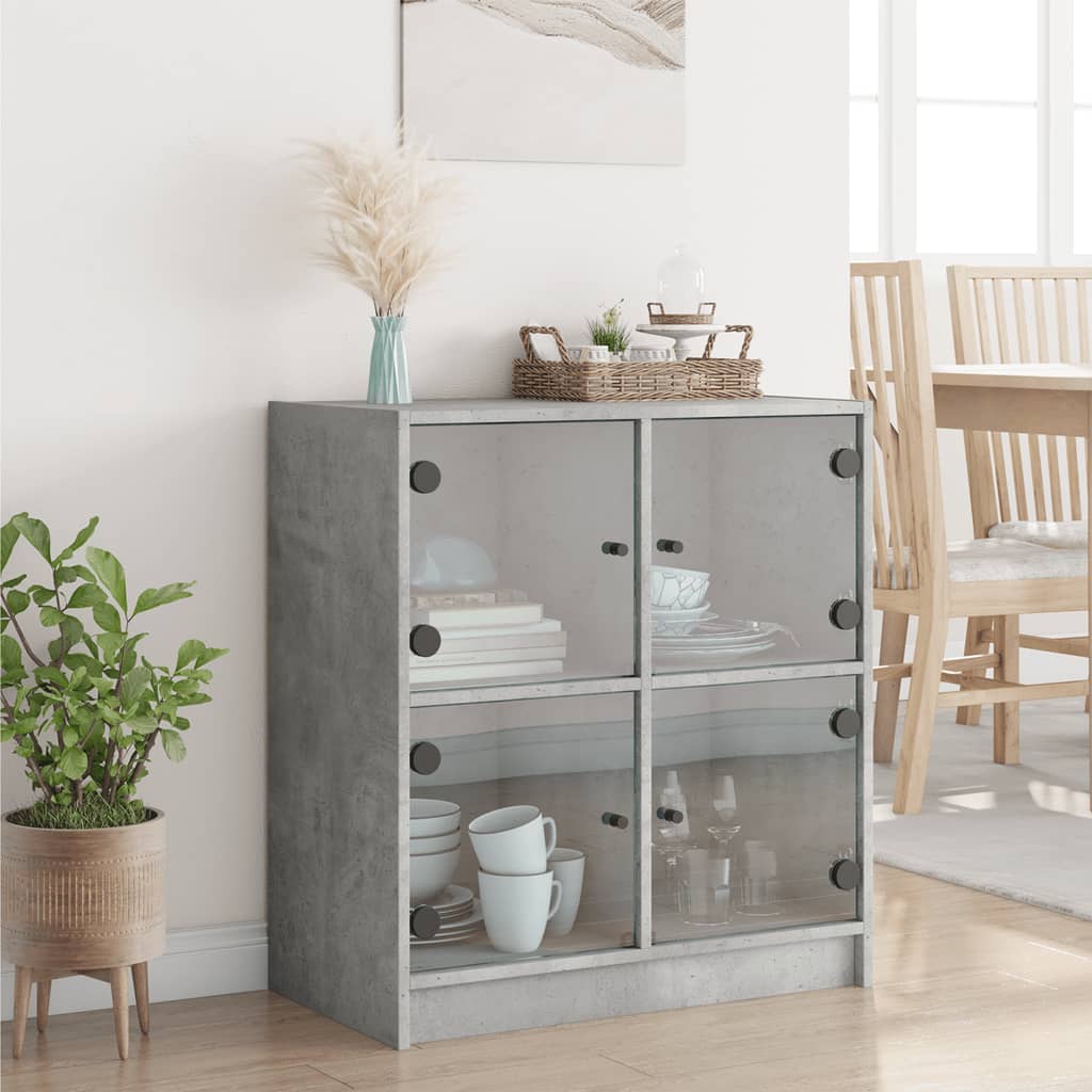 vidaXL Beistellschrank mit Glastüren Betongrau 68x37x75,5 cm