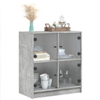 vidaXL Beistellschrank mit Glastüren Betongrau 68x37x75,5 cm