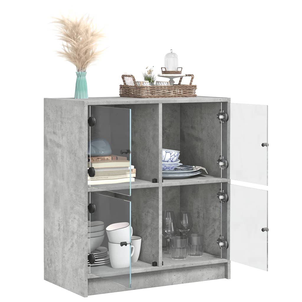 vidaXL Beistellschrank mit Glastüren Betongrau 68x37x75,5 cm