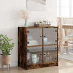 vidaXL Beistellschrank mit Glastüren Räuchereiche 68x37x75,5 cm