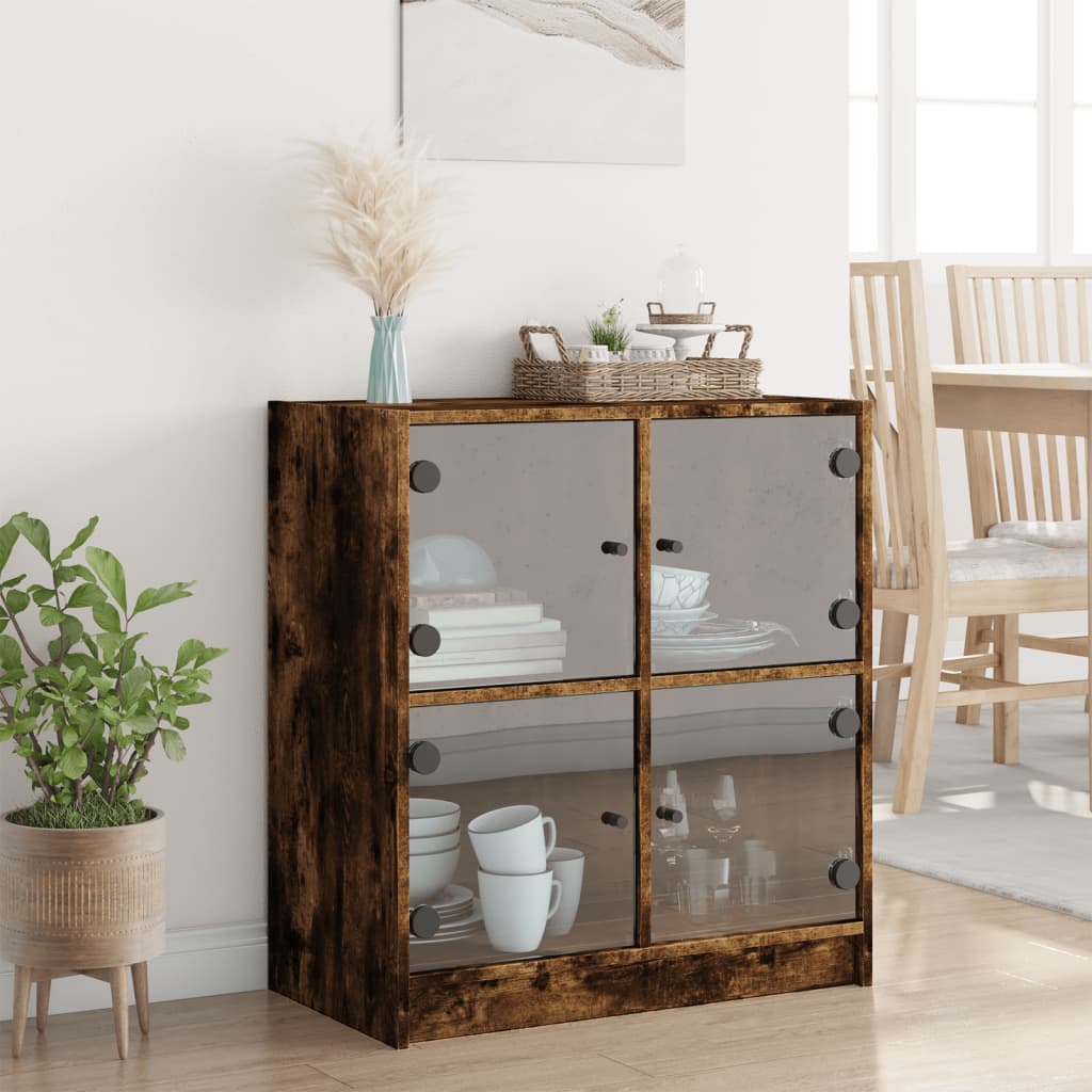 vidaXL Beistellschrank mit Glastüren Räuchereiche 68x37x75,5 cm