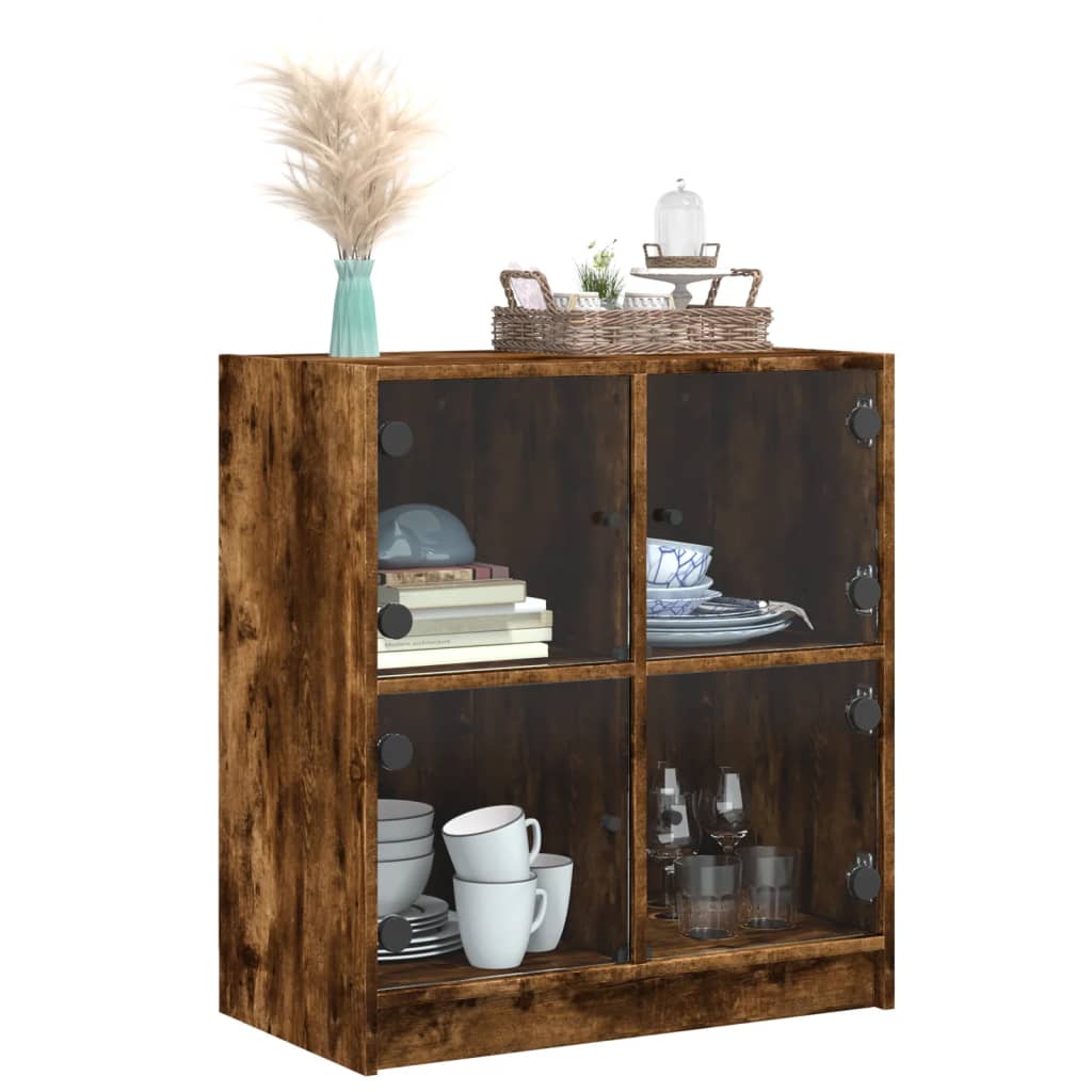vidaXL Beistellschrank mit Glastüren Räuchereiche 68x37x75,5 cm