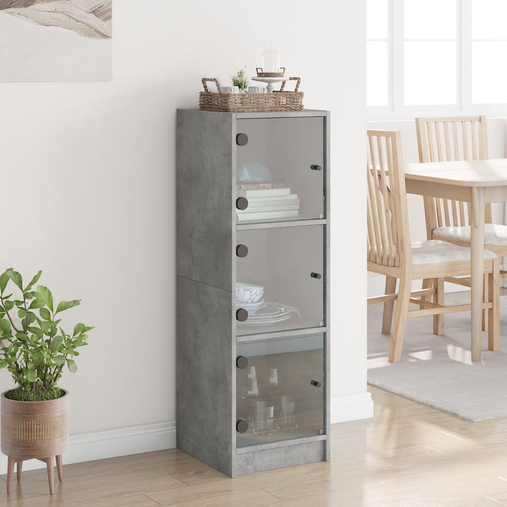 vidaXL Highboard mit Glastüren Betongrau 35x37x109 cm