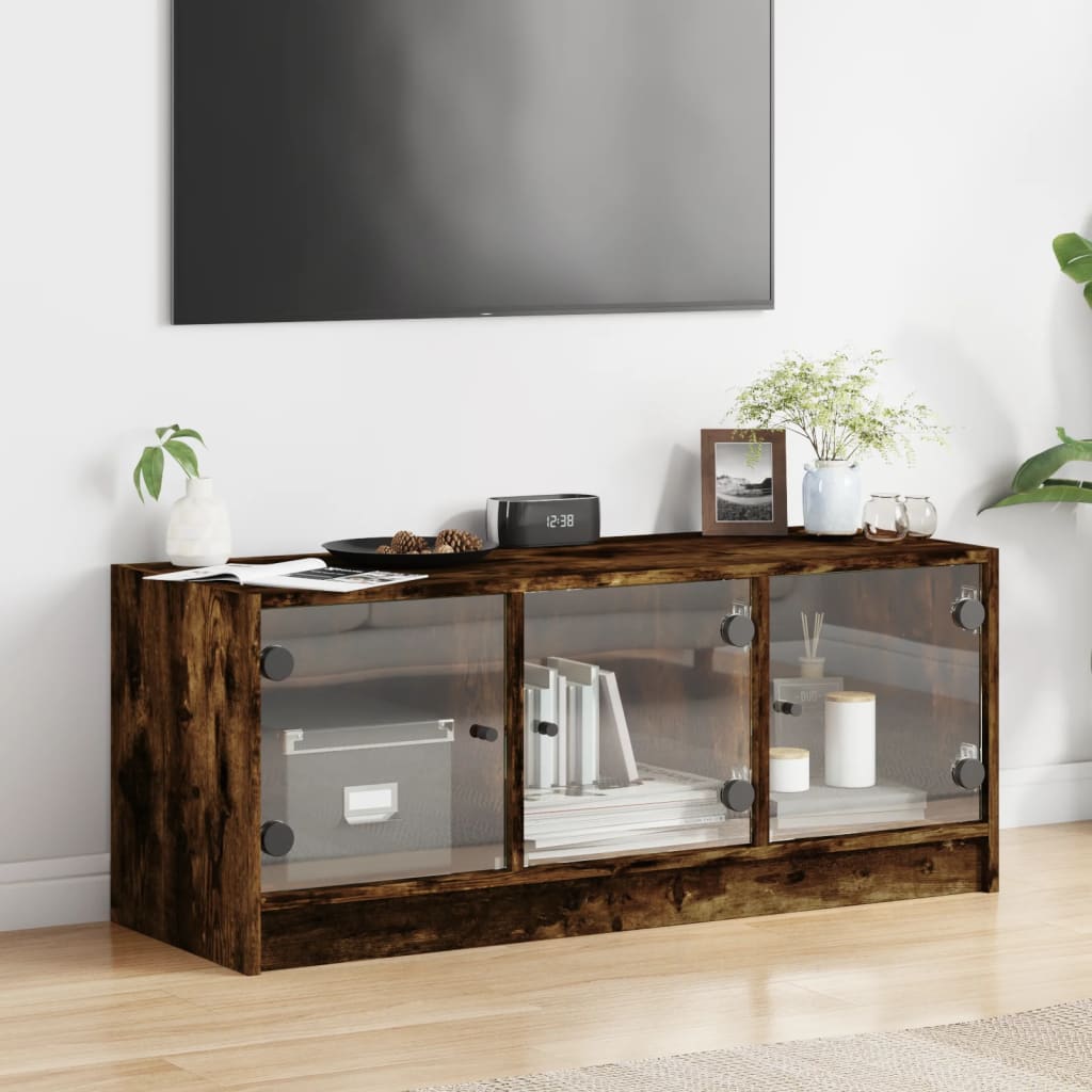 vidaXL TV-Schrank mit Glastüren Räuchereiche 102x37x42 cm