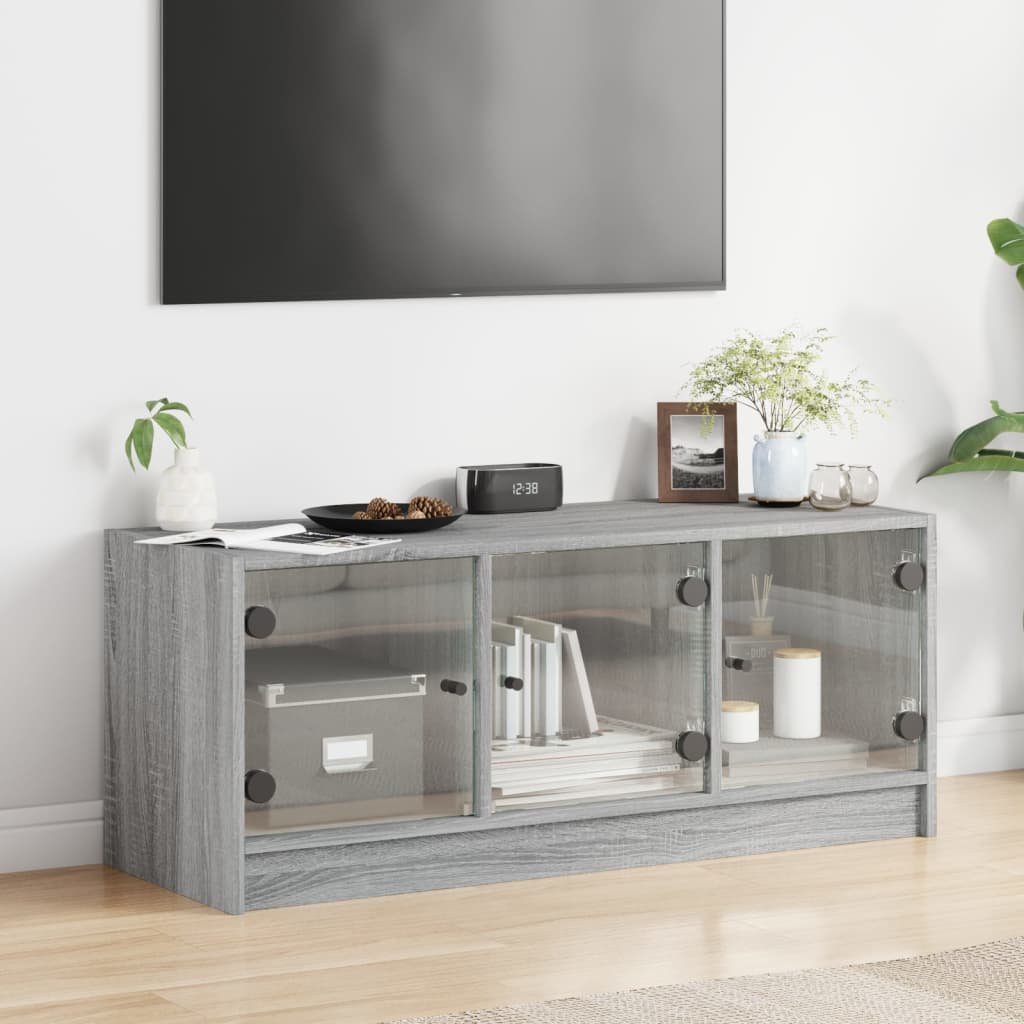 vidaXL TV-Schrank mit Glastüren Grau Sonoma 102x37x42 cm