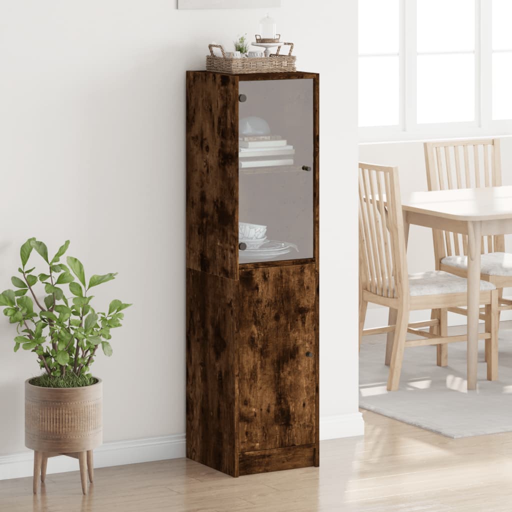 vidaXL Highboard mit Glastür Räuchereiche 35x37x142 cm