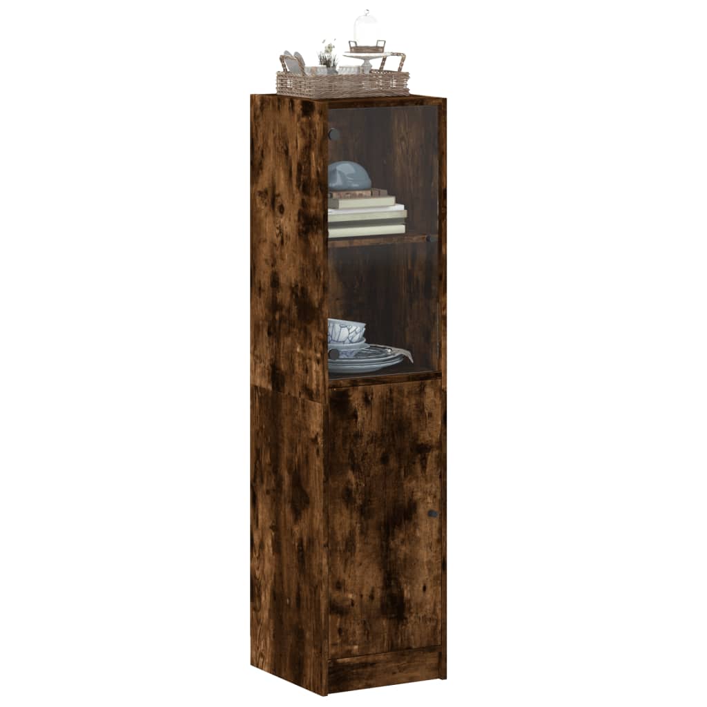 vidaXL Highboard mit Glastür Räuchereiche 35x37x142 cm