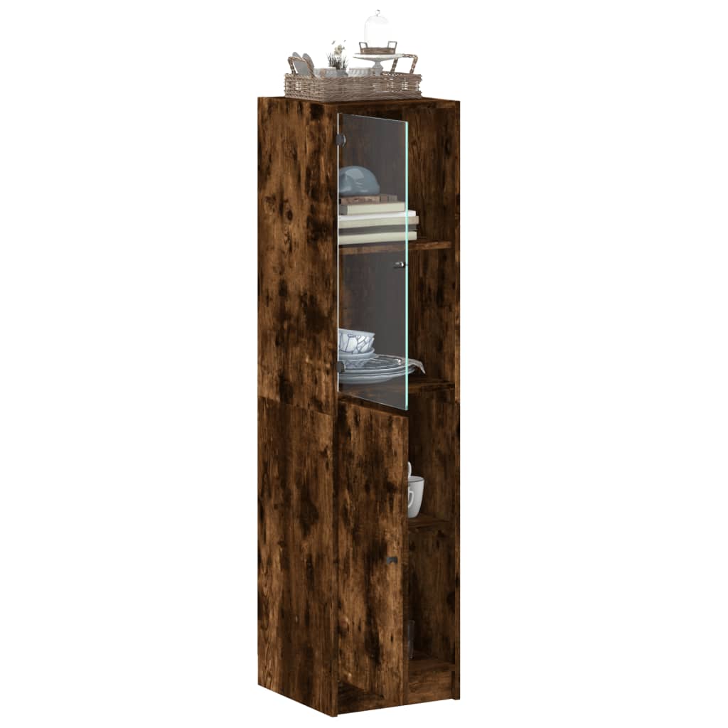 vidaXL Highboard mit Glastür Räuchereiche 35x37x142 cm