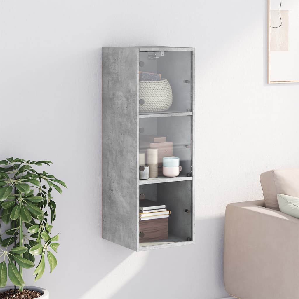 vidaXL Wandschrank mit Glastüren Betongrau 35x37x100 cm