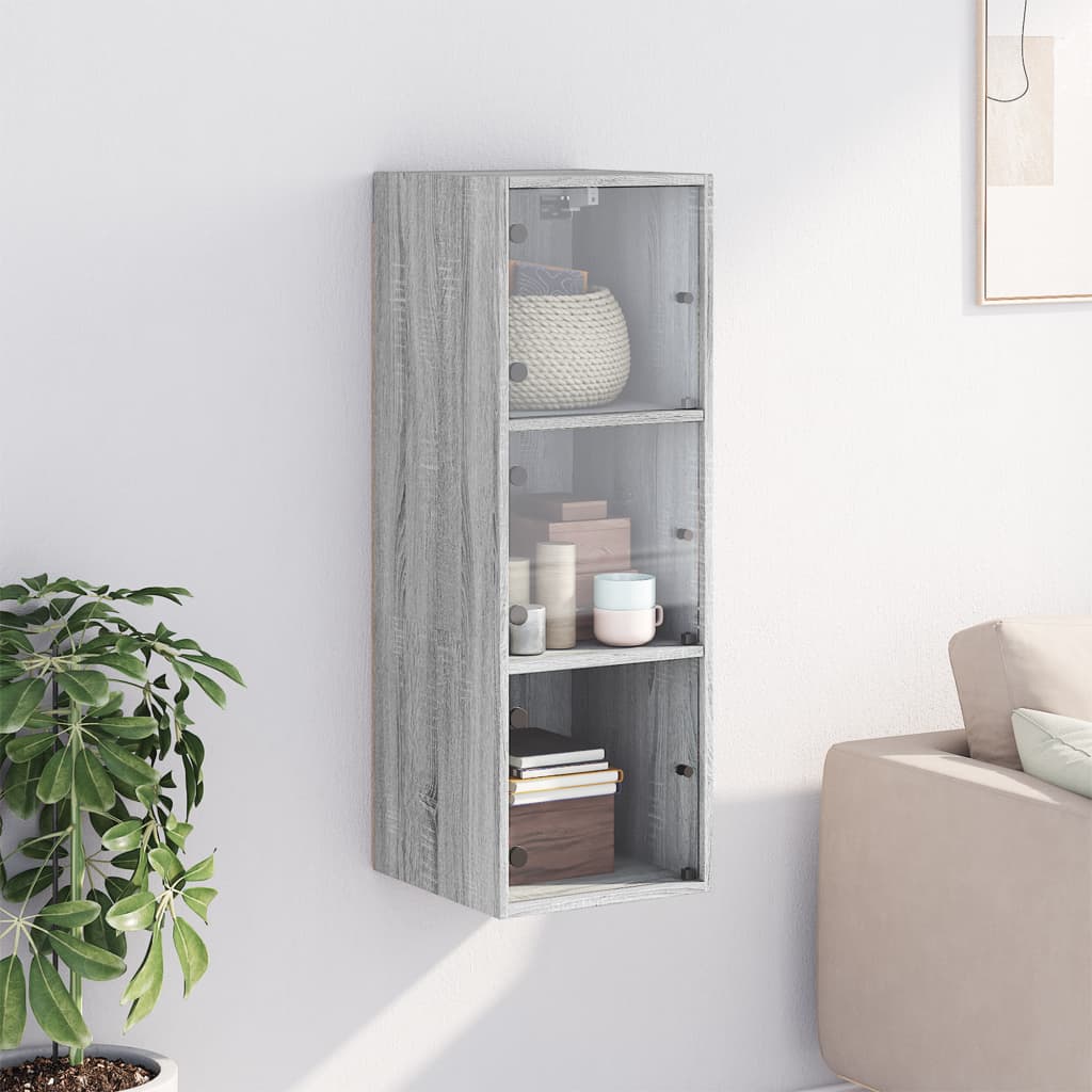 vidaXL Wandschrank mit Glastüren Grau Sonoma 35x37x100 cm