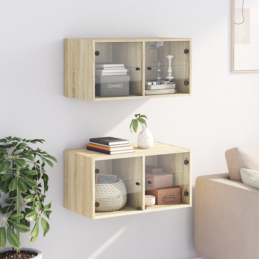 vidaXL Wandschränke mit Glastüren 2 Stk. Sonoma-Eiche 68,5x37x35 cm