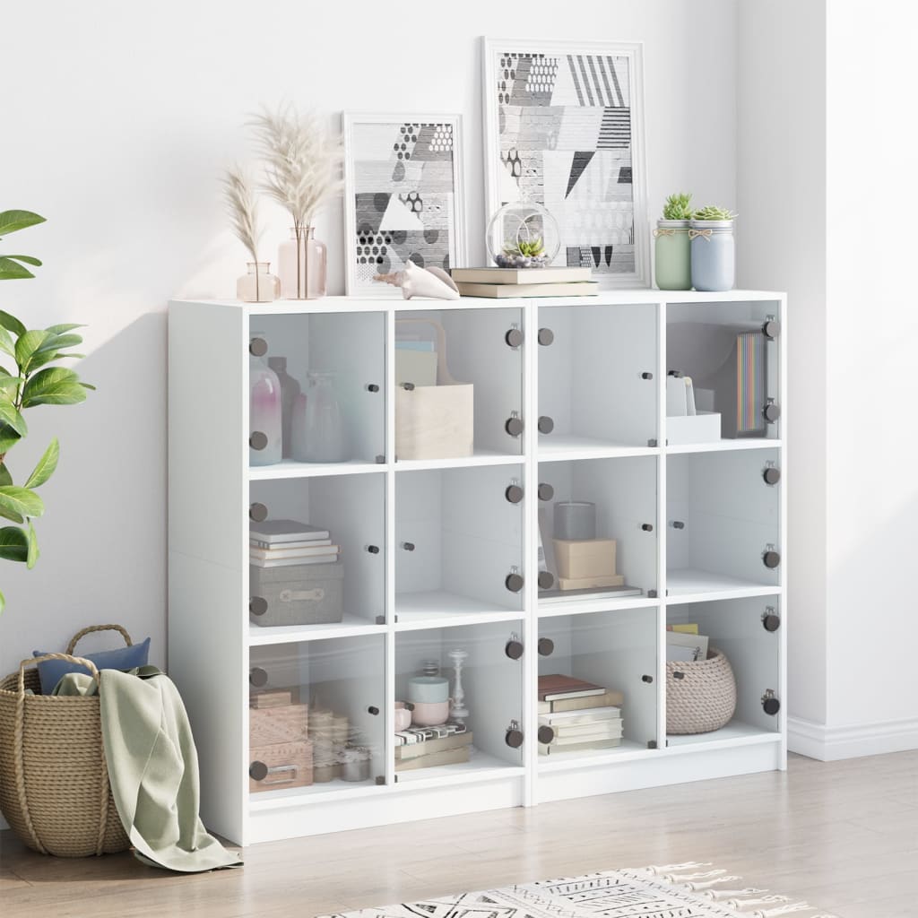 vidaXL Bücherregal mit Türen Weiß 136x37x109 cm Holzwerkstoff