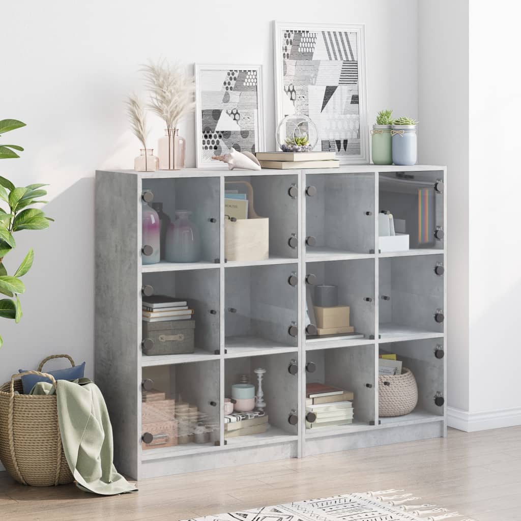 vidaXL Bücherregal mit Türen Betongrau 136x37x109 cm Holzwerkstoff