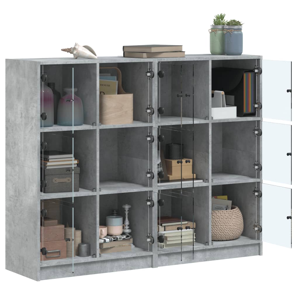 vidaXL Bücherregal mit Türen Betongrau 136x37x109 cm Holzwerkstoff