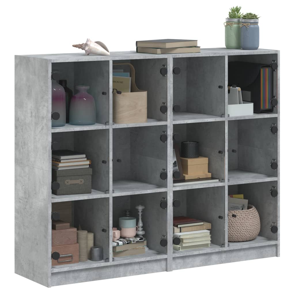 vidaXL Bücherregal mit Türen Betongrau 136x37x109 cm Holzwerkstoff