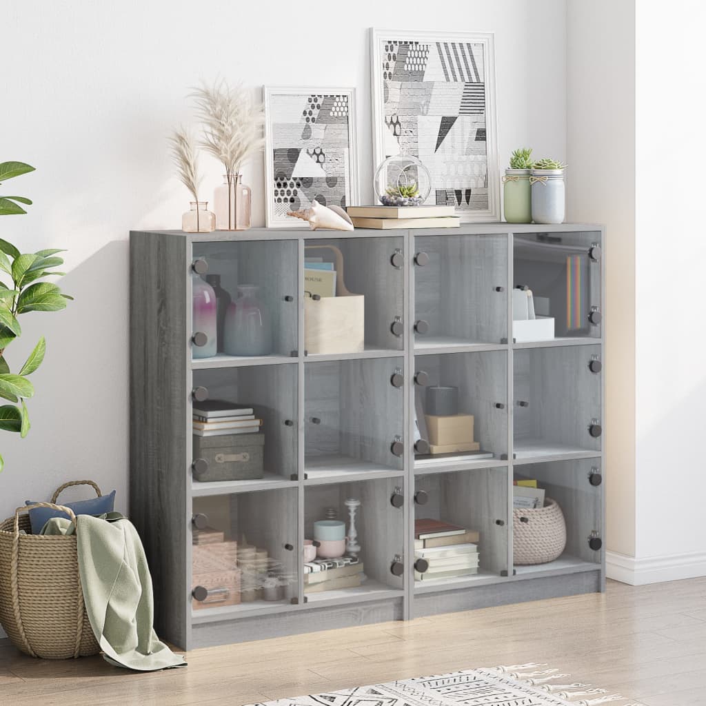vidaXL Bücherregal mit Türen Grau Sonoma 136x37x109 cm Holzwerkstoff
