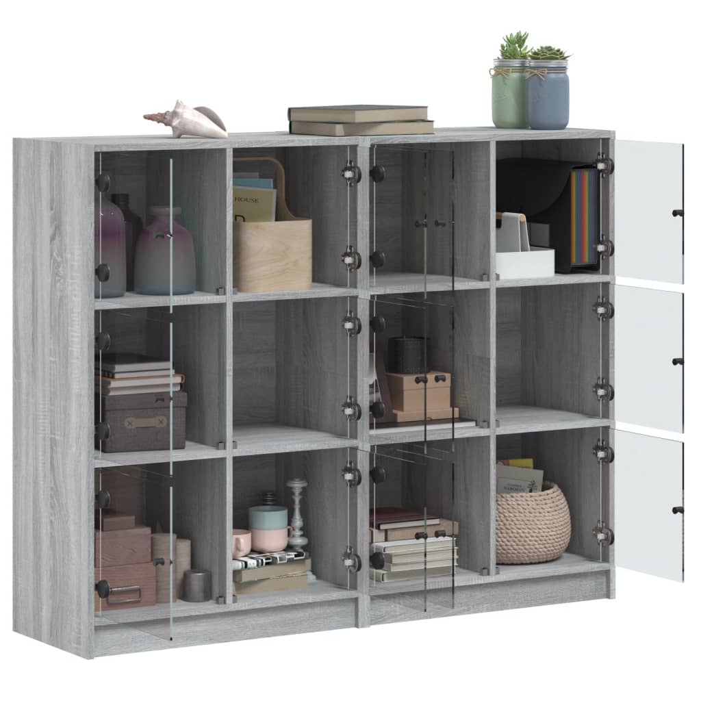 vidaXL Bücherregal mit Türen Grau Sonoma 136x37x109 cm Holzwerkstoff
