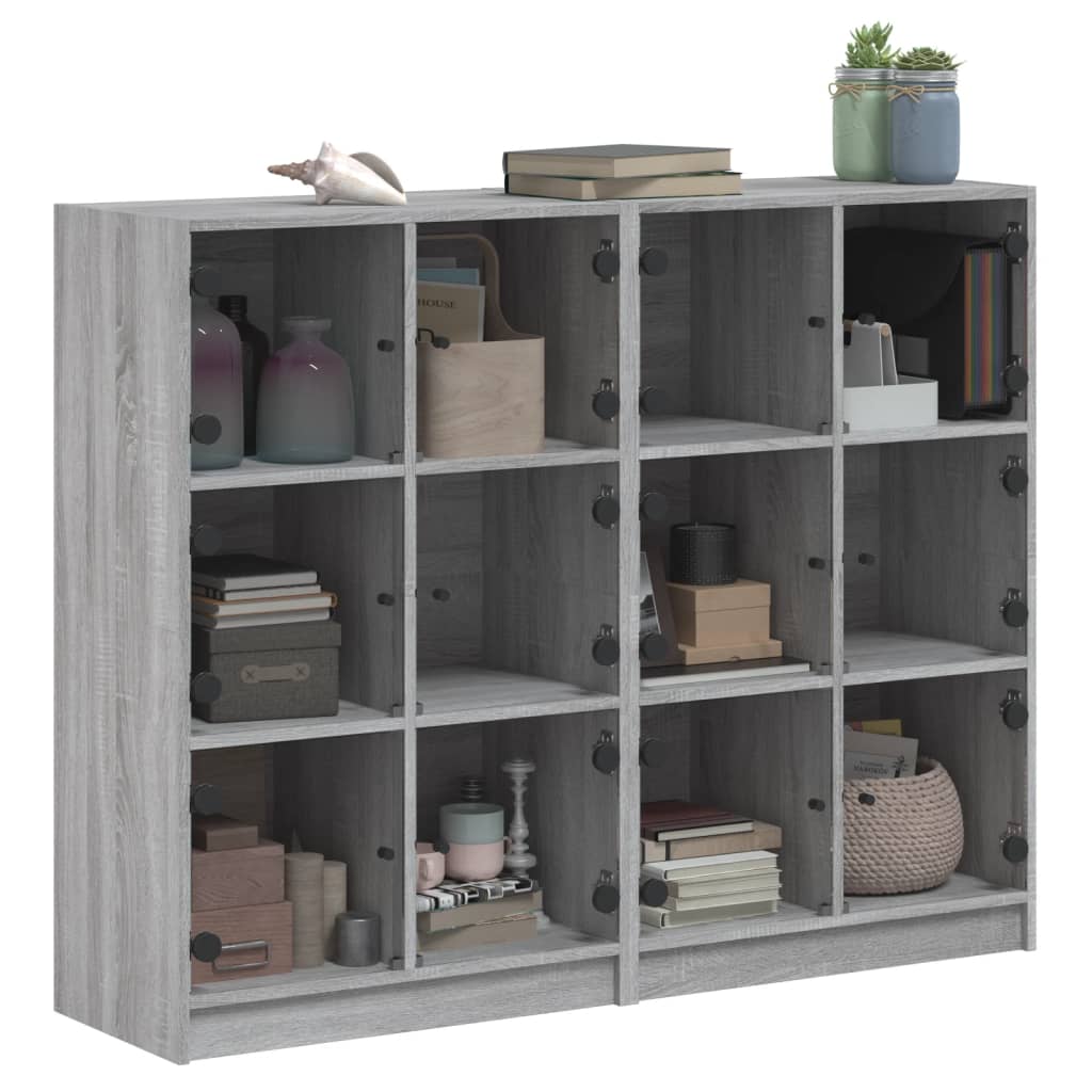 vidaXL Bücherregal mit Türen Grau Sonoma 136x37x109 cm Holzwerkstoff