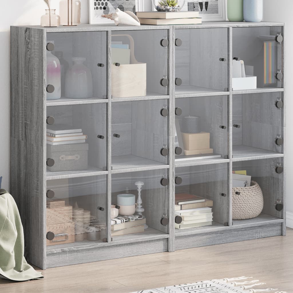 vidaXL Bücherregal mit Türen Grau Sonoma 136x37x109 cm Holzwerkstoff