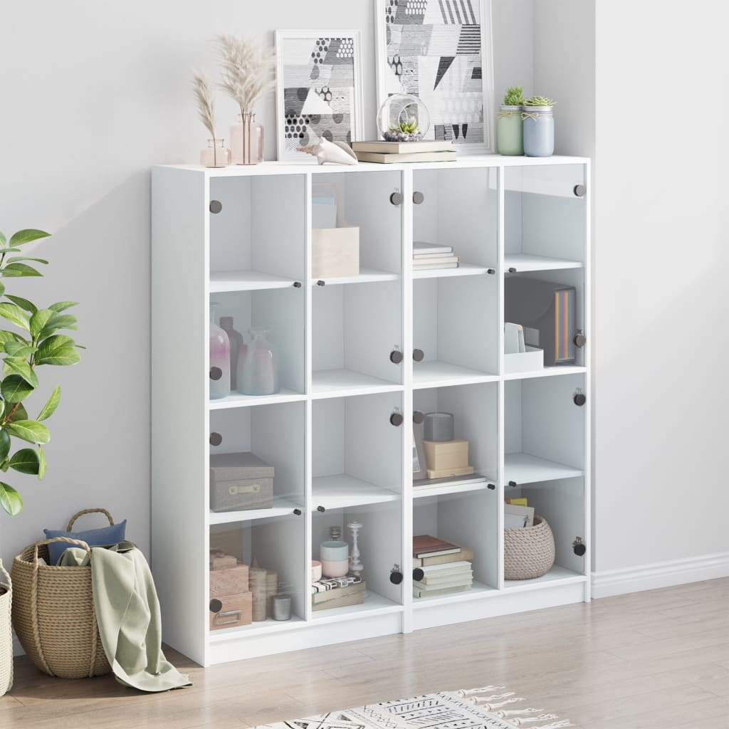 vidaXL Bücherschrank mit Türen Weiß 136x37x142 cm Holzwerkstoff